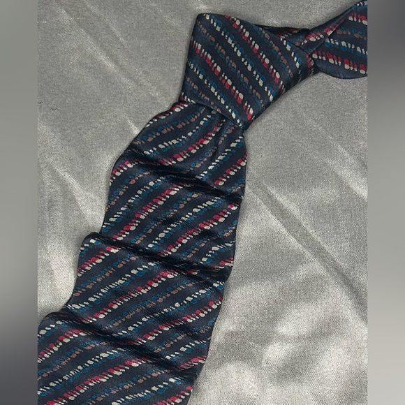 Men’s Chloé Vintage Vtg 90s Blue Red White Striped Silk Spain Designer Tie - Picture 1 of 4